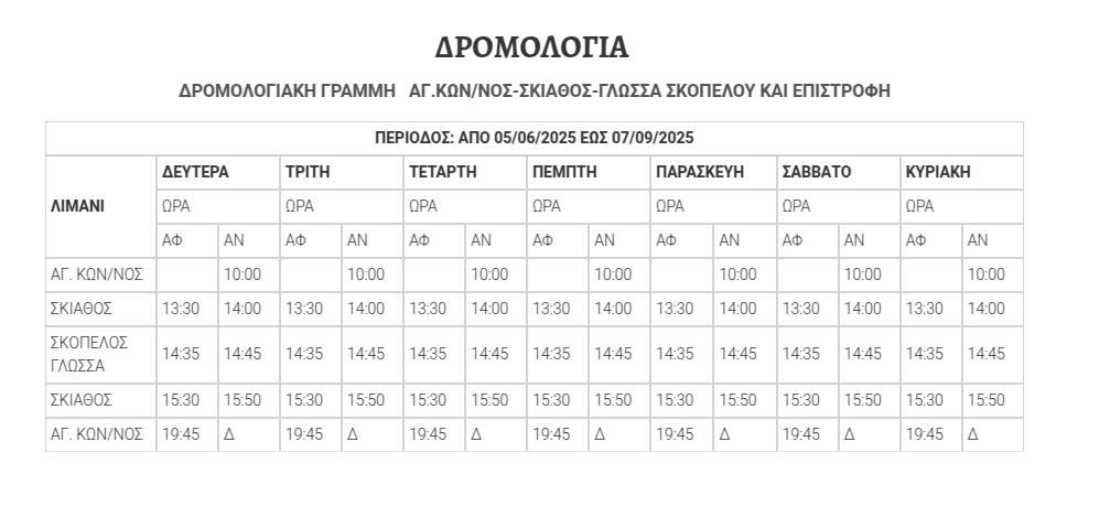 ΑΓΙΟΣ ΚΩΝΣΤΑΝΤΙΝΟΣ ΣΚΟΠΕΛΟΣ ΔΡΟΜΟΛΟΓΙΑ