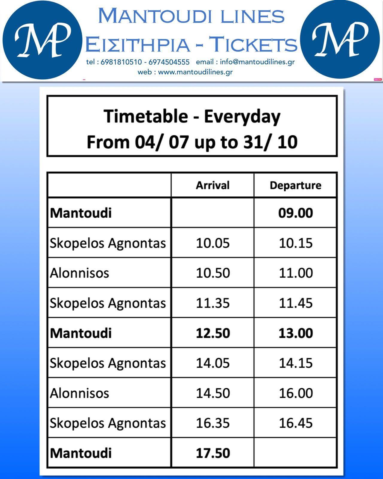 Skopelos Mantoudi Lines Timetables Routes